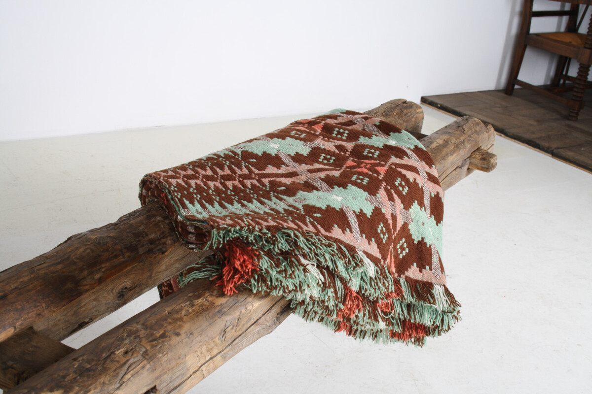 Mid Century Welsh Wool Tapestry Blanket in Autumnal Brown and Green - Image 3