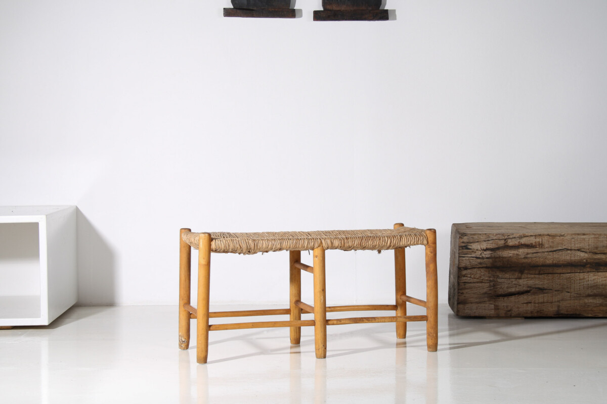 1950s Mid Century French Straw Woven Bench Seat in the Style of Charlotte Perriand - Image 20