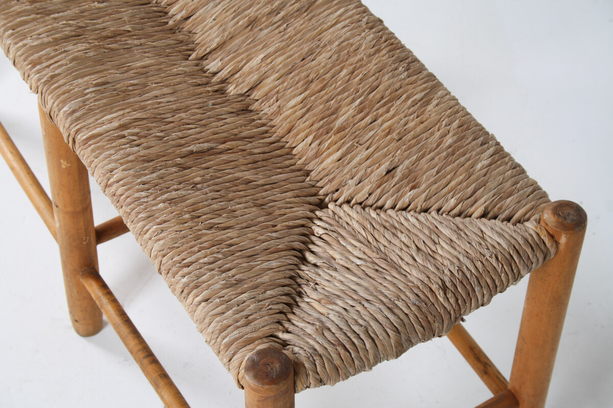 1950s Mid Century French Straw Woven Bench Seat in the Style of Charlotte Perriand - Image 6