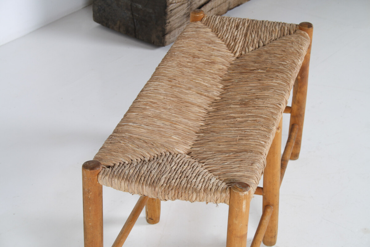 1950s Mid Century French Straw Woven Bench Seat in the Style of Charlotte Perriand - Image 5