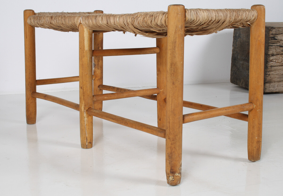 1950s Mid Century French Straw Woven Bench Seat in the Style of Charlotte Perriand - Image 7