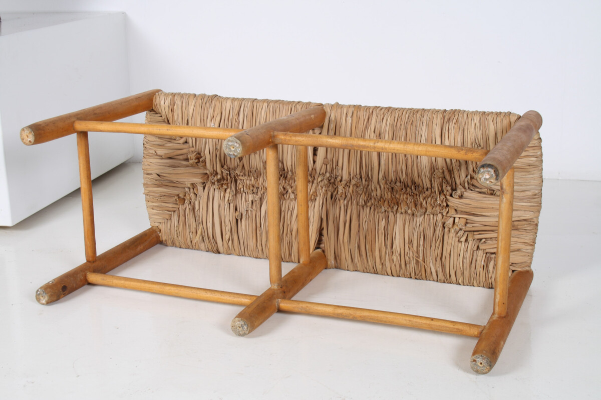 1950s Mid Century French Straw Woven Bench Seat in the Style of Charlotte Perriand - Image 18