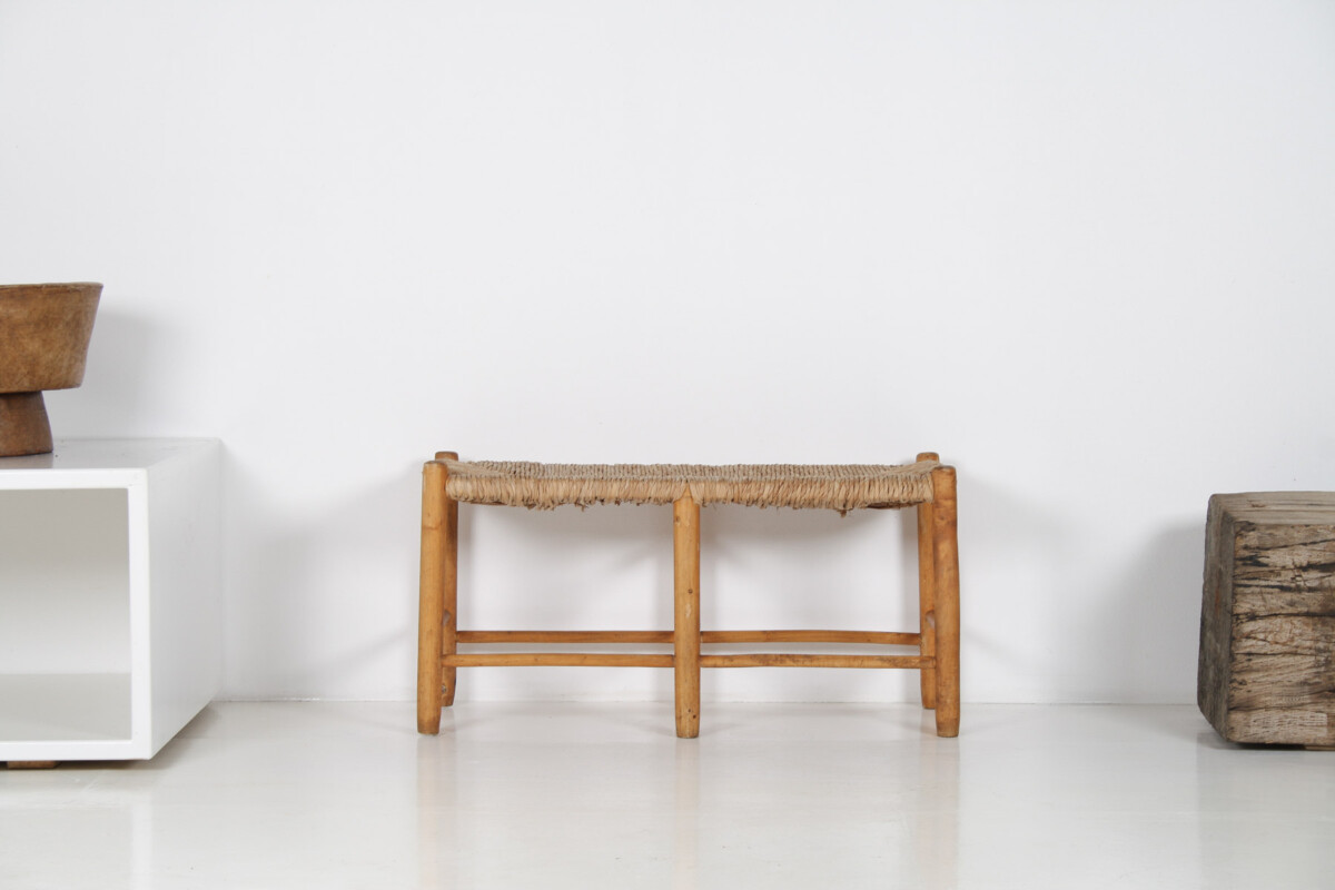 1950s Mid Century French Straw Woven Bench Seat in the Style of Charlotte Perriand - Image 2