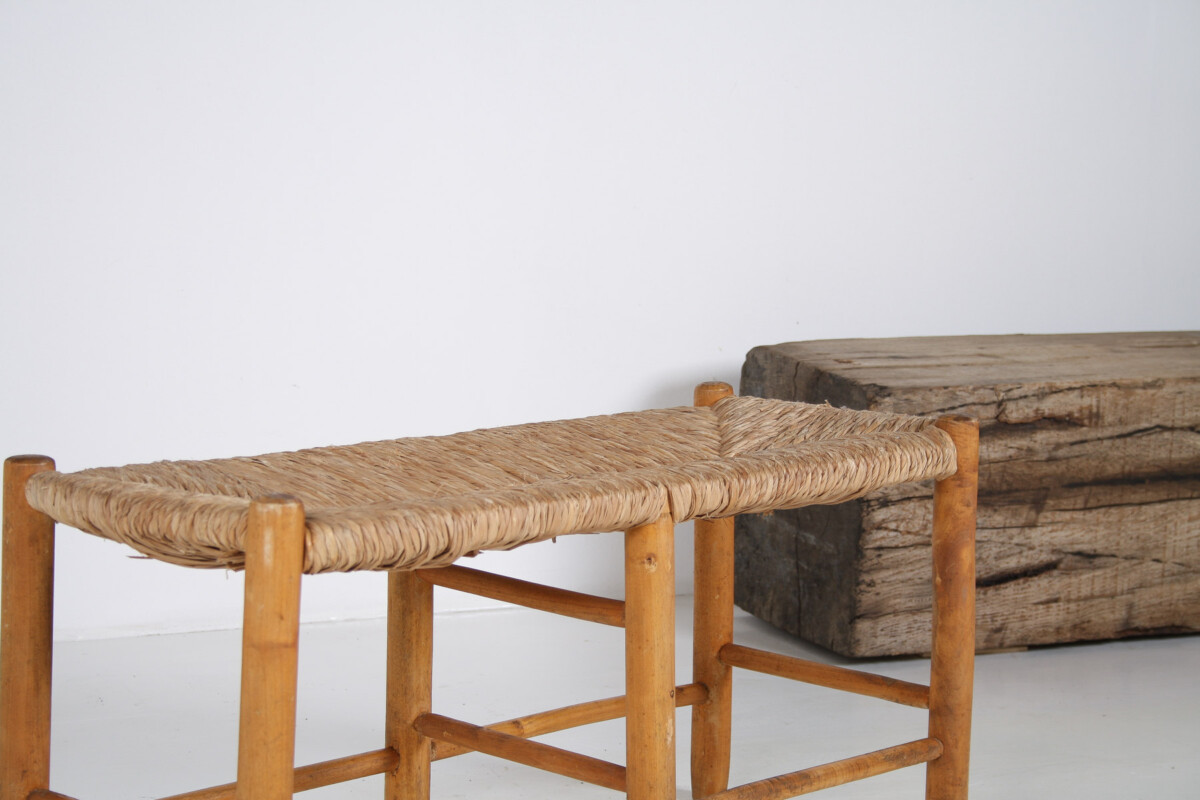 1950s Mid Century French Straw Woven Bench Seat in the Style of Charlotte Perriand - Image 16