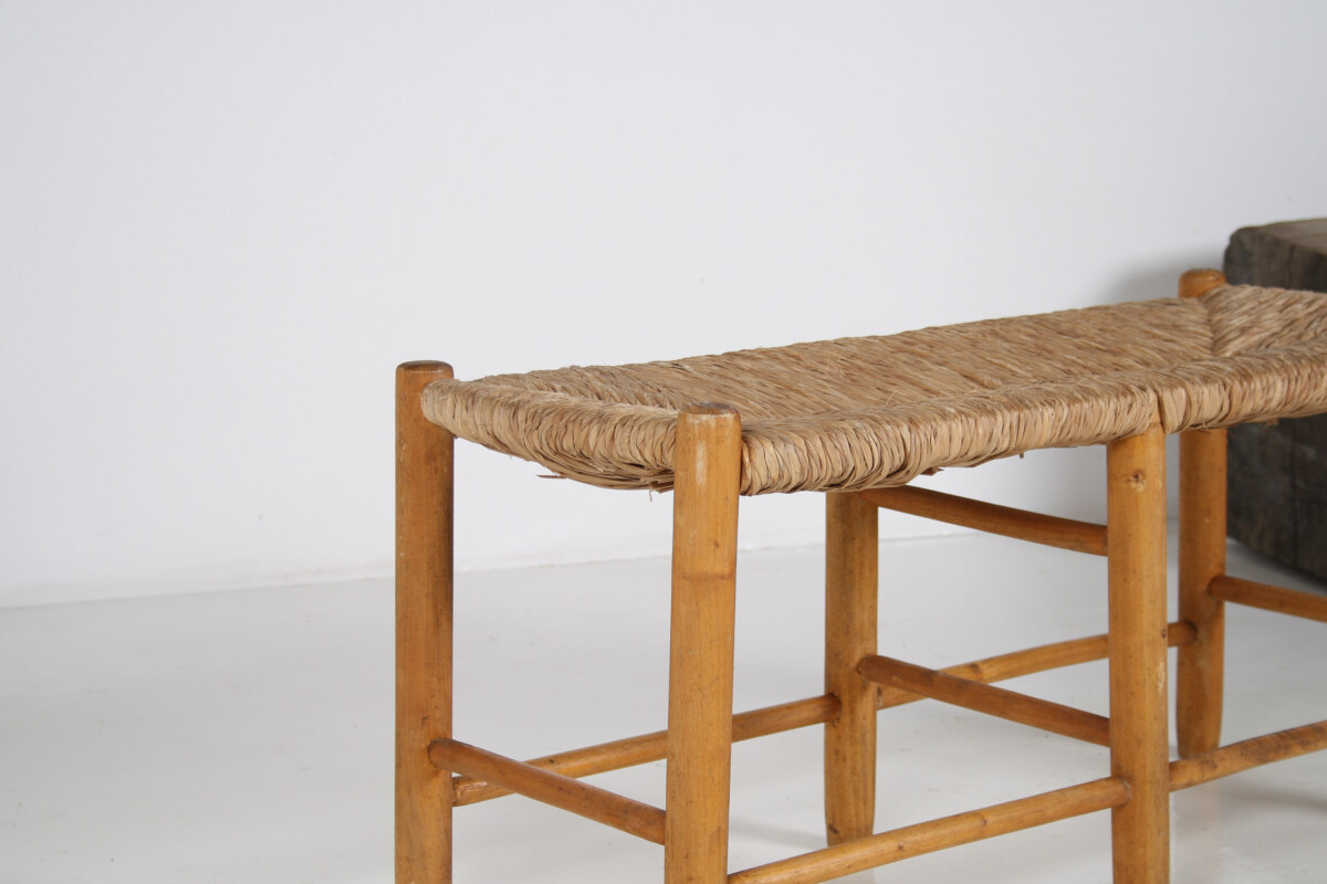 1950s Mid Century French Straw Woven Bench Seat in the Style of Charlotte Perriand - Image 15