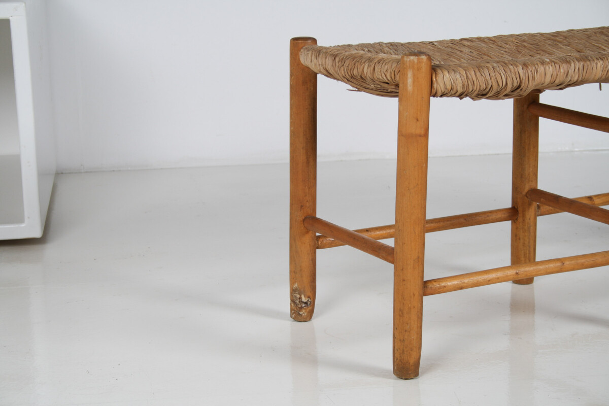 1950s Mid Century French Straw Woven Bench Seat in the Style of Charlotte Perriand - Image 14