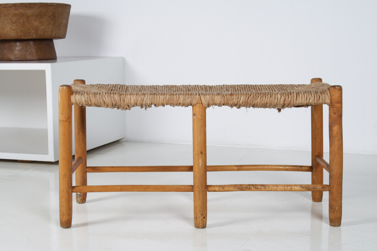 1950s Mid Century French Straw Woven Bench Seat in the Style of Charlotte Perriand - Image 13