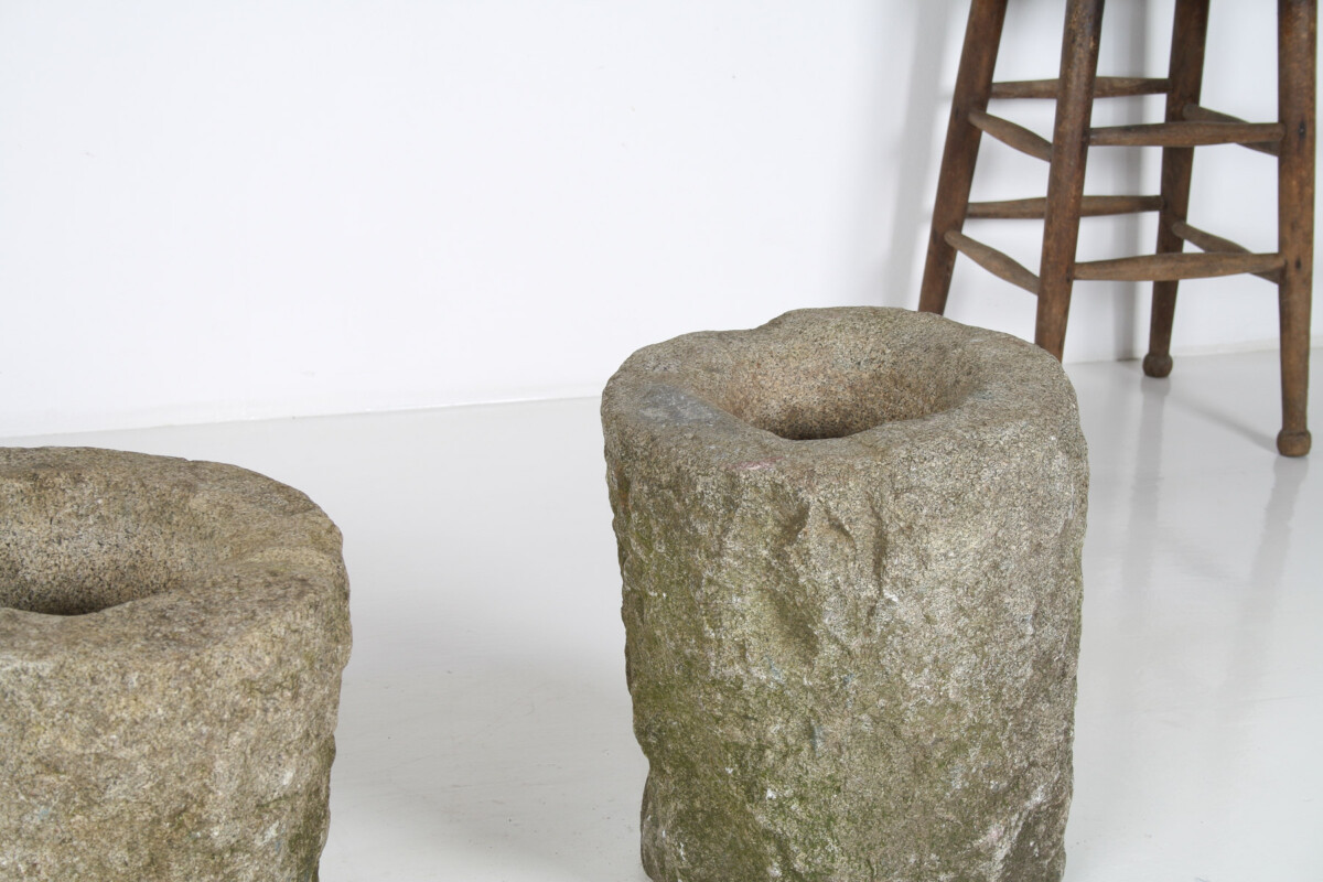 An Exceptional Pair of 19th Century Primitive Carved Stone Wabi Sabi Planters - Image 18