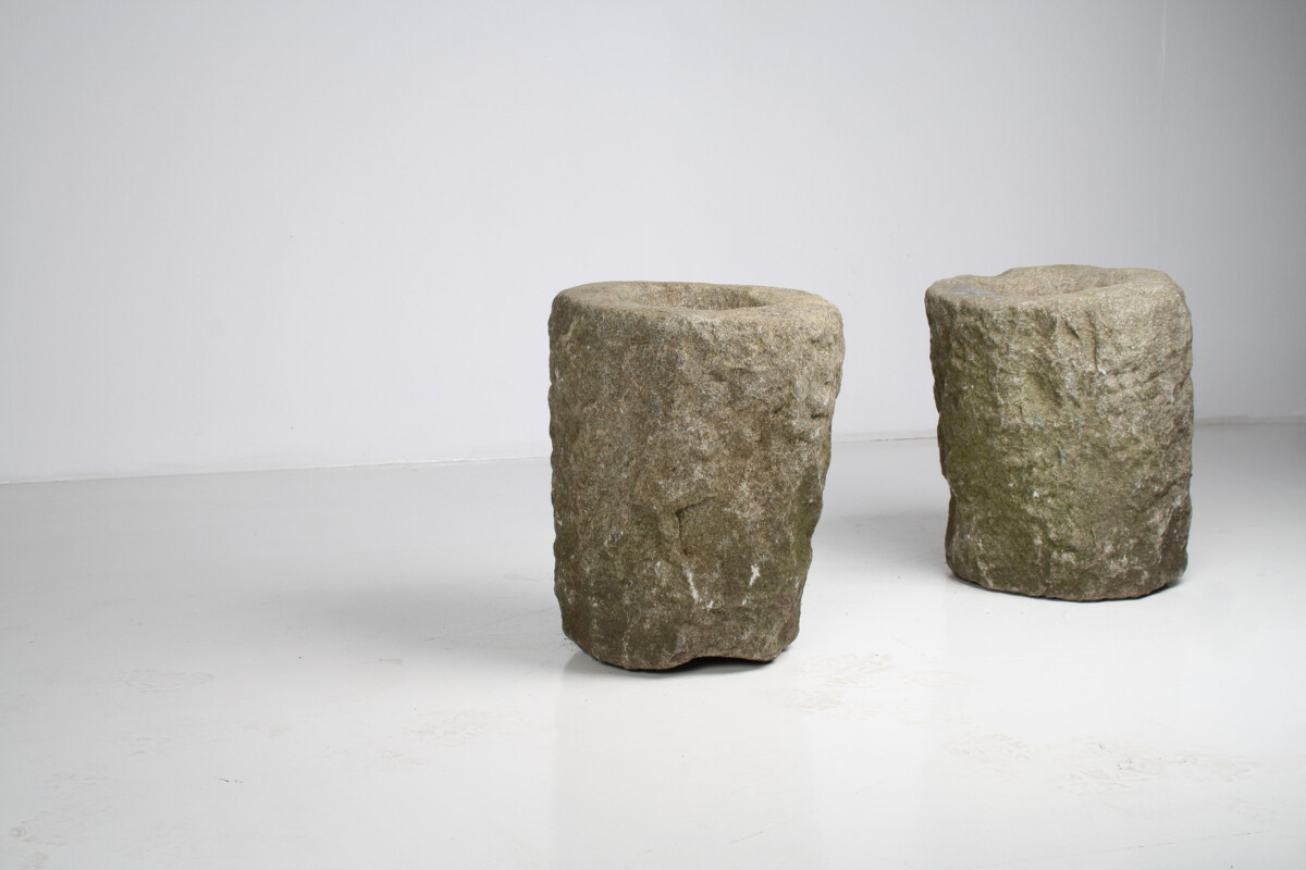 An Exceptional Pair of 19th Century Primitive Carved Stone Wabi Sabi Planters - Image 4