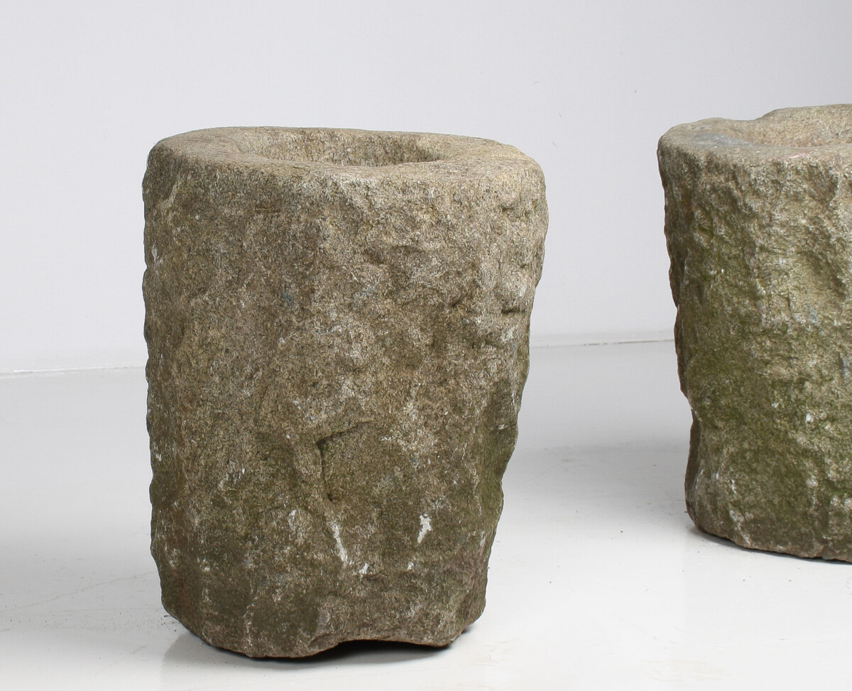 An Exceptional Pair of 19th Century Primitive Carved Stone Wabi Sabi Planters - Image 13