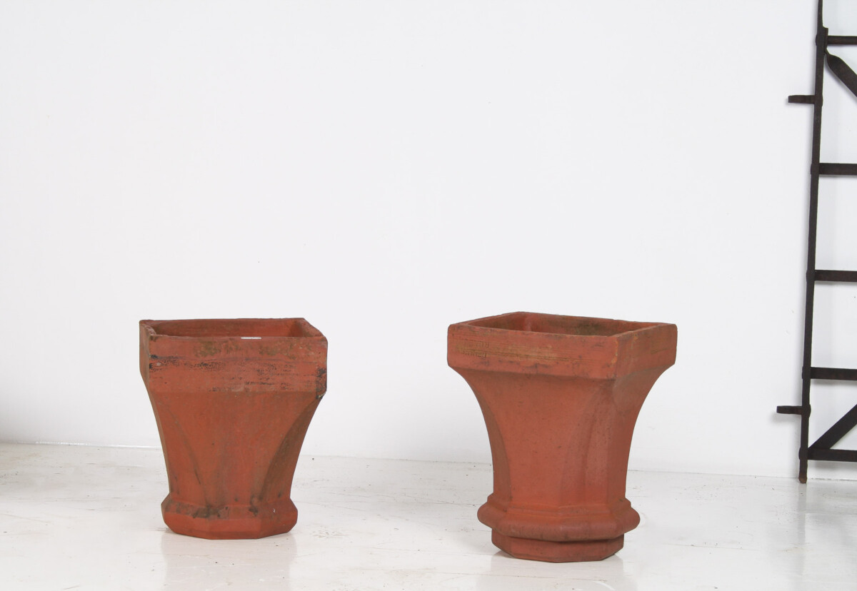 A Pair of Victorian Red Clay Terrocotta Chimney Pots Garden Planters Rhubarb Forcer