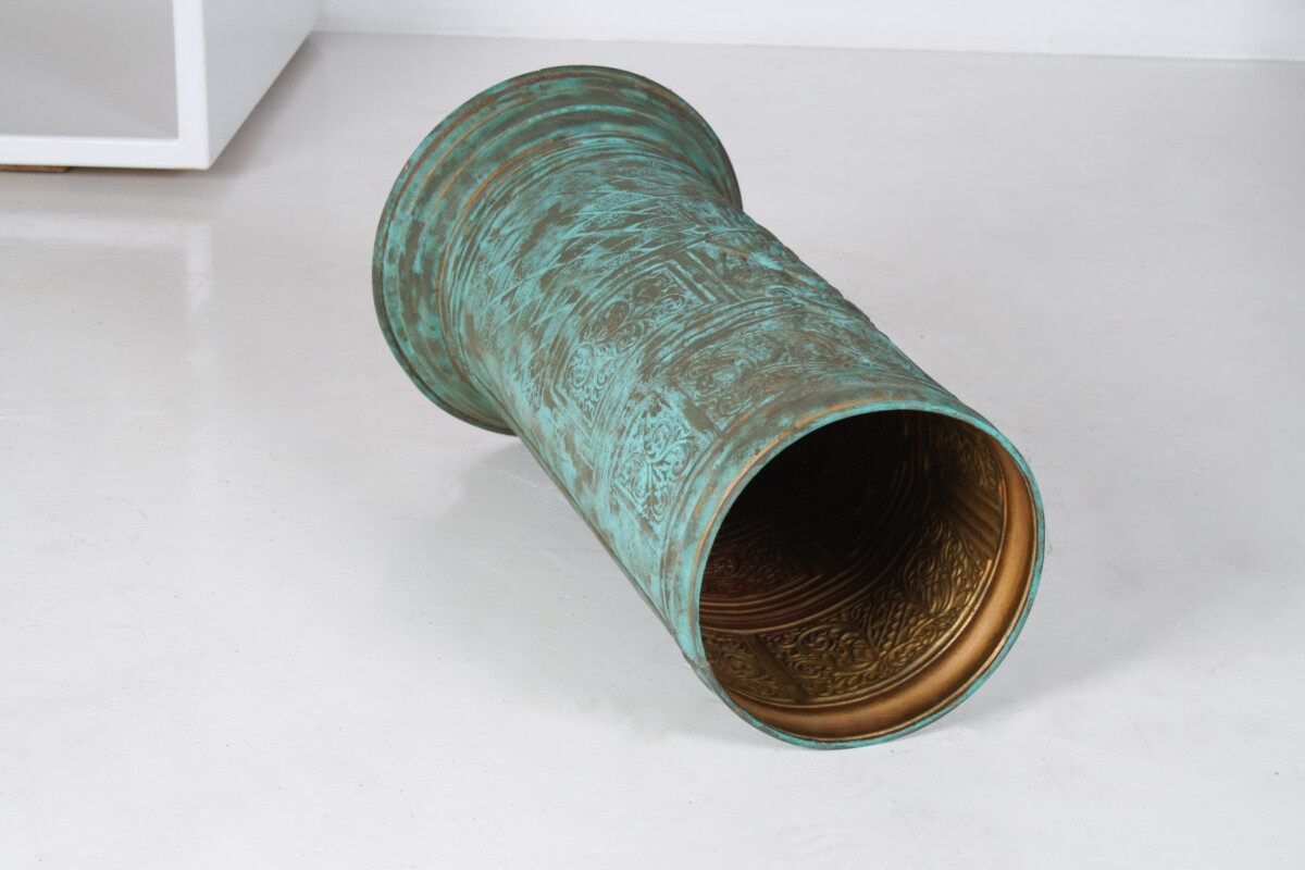 1950s Brass Stick Umbrella Stand Pot with Verdigris Copper Patina - Image 6