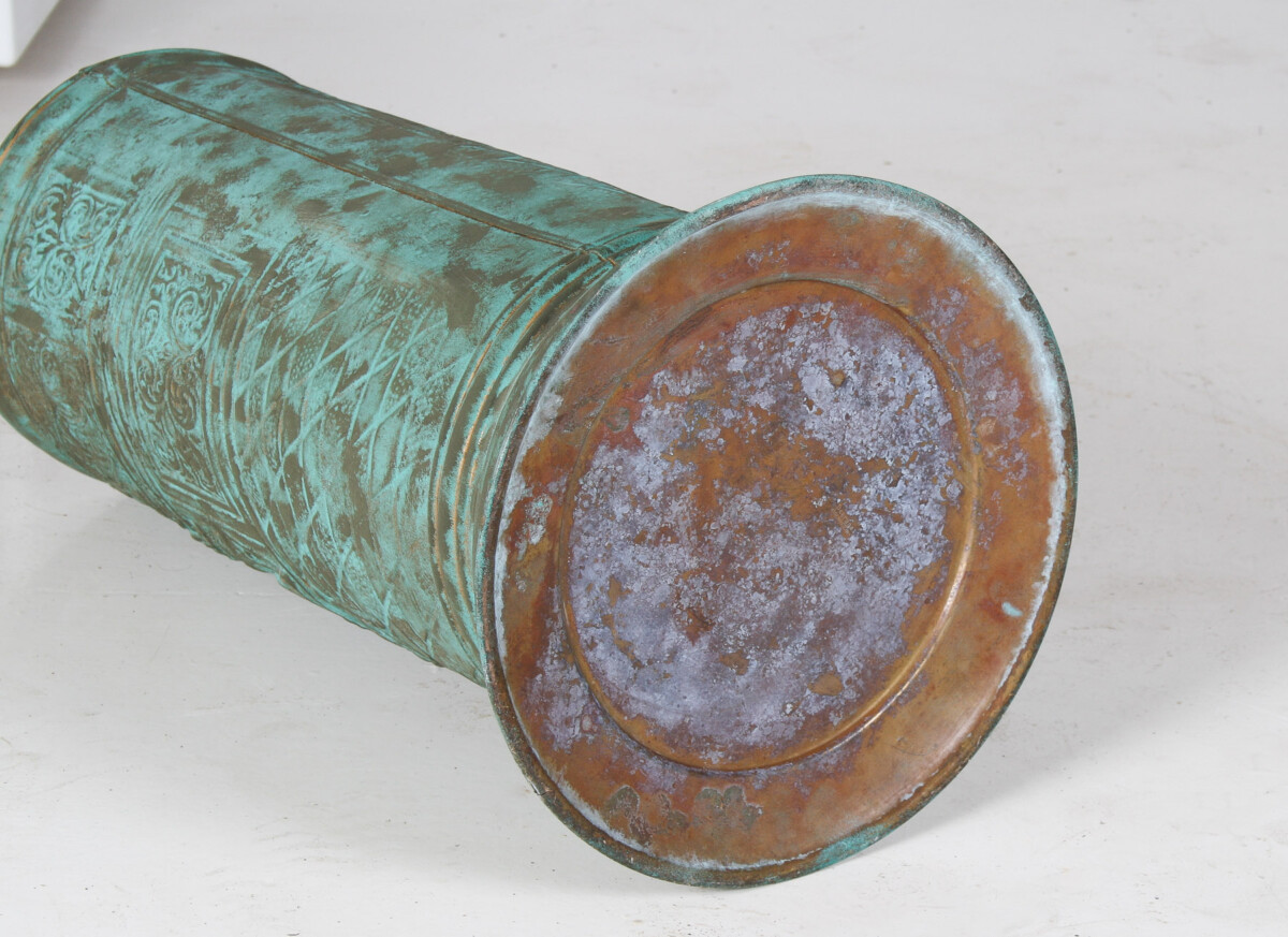 1950s Brass Stick Umbrella Stand Pot with Verdigris Copper Patina - Image 5