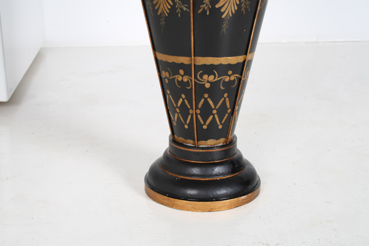 Mid-Century Toleware Stick Umbrella Stand Hand Painted Gold on Black - Image 7