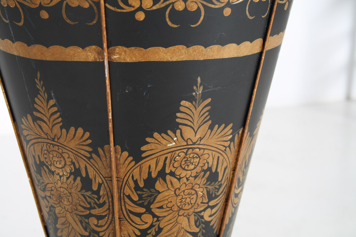 Mid-Century Toleware Stick Umbrella Stand Hand Painted Gold on Black - Image 6