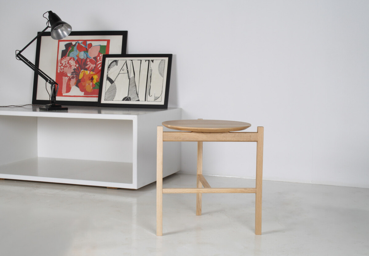 Modernist Bauhaus Japanese Oak Side Table - Circular Top - Image 12