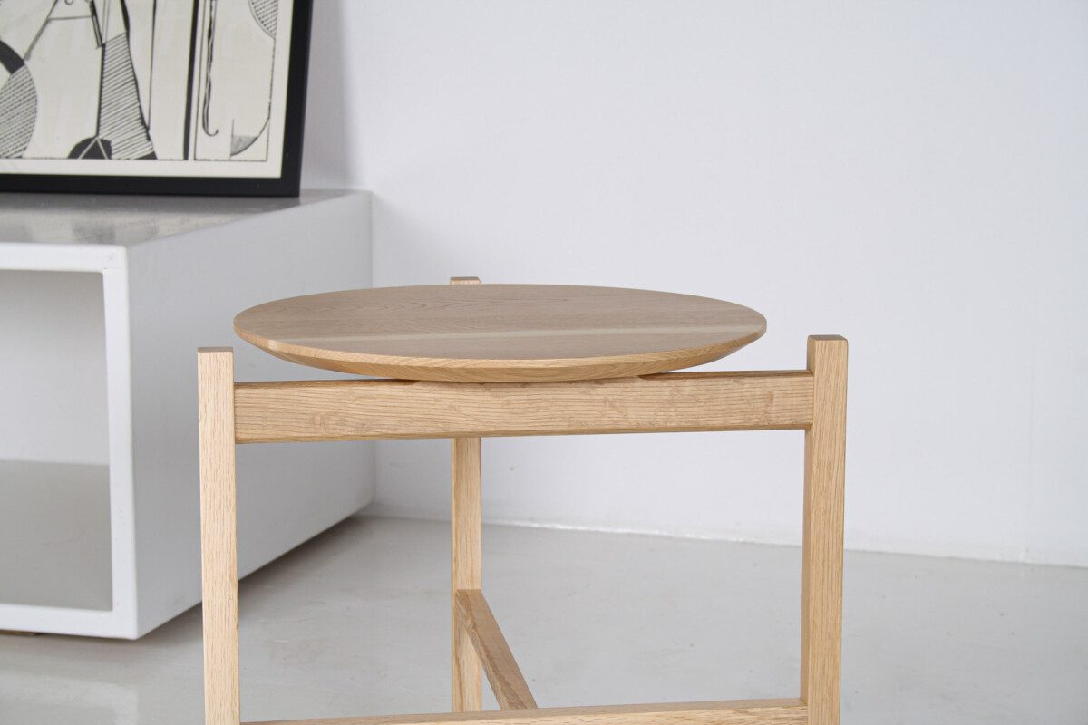 Modernist Bauhaus Japanese Oak Side Table - Circular Top - Image 10