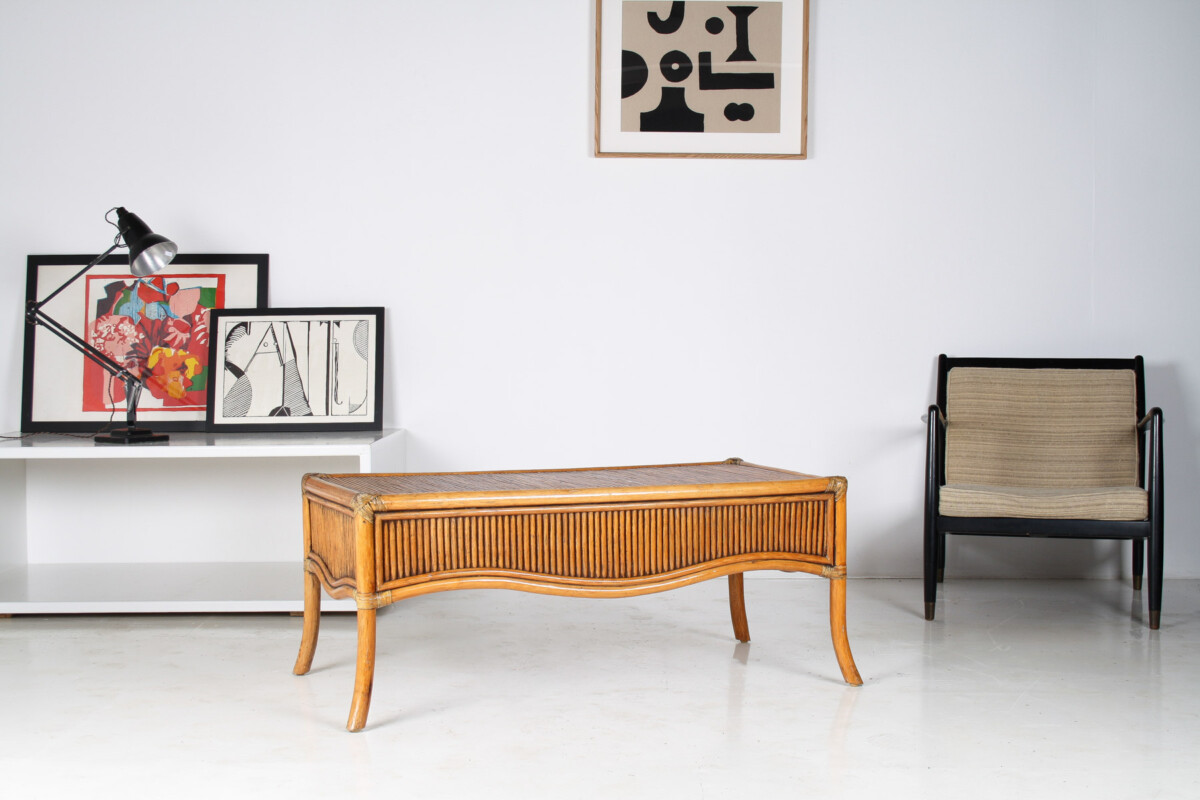 Large 1970s Mid Century Reeded Bamboo Rectangular Coffee Table in the manner of Vivai del Sud - Image 2