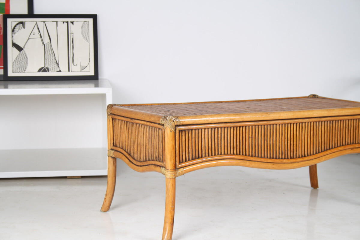 Large 1970s Mid Century Reeded Bamboo Rectangular Coffee Table in the manner of Vivai del Sud - Image 3