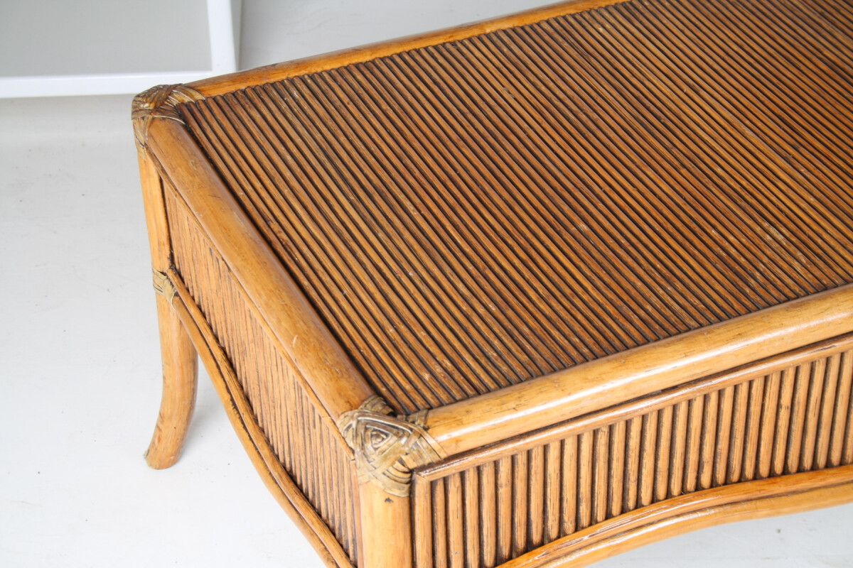 Large 1970s Mid Century Reeded Bamboo Rectangular Coffee Table in the manner of Vivai del Sud - Image 7