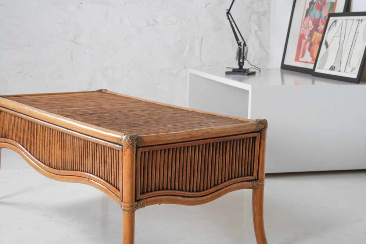 Large 1970s Mid Century Reeded Bamboo Rectangular Coffee Table in the manner of Vivai del Sud - Image 6