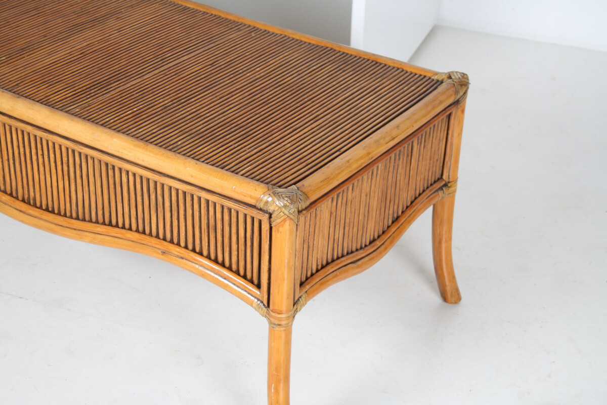 Large 1970s Mid Century Reeded Bamboo Rectangular Coffee Table in the manner of Vivai del Sud - Image 5