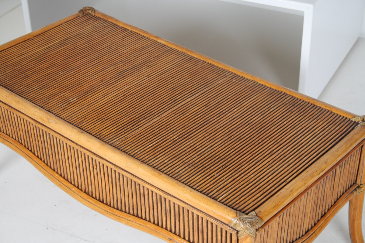 Large 1970s Mid Century Reeded Bamboo Rectangular Coffee Table in the manner of Vivai del Sud - Image 4