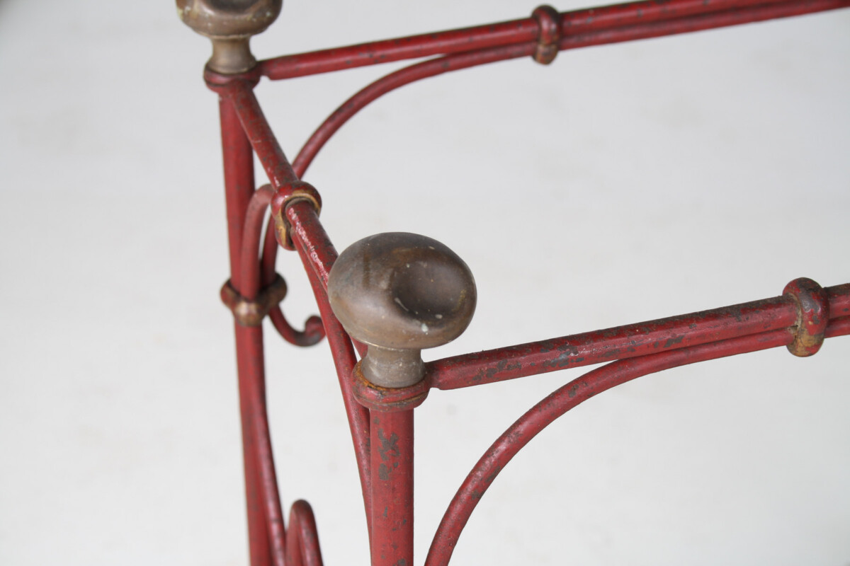 Decorative French Parisian Chic Antique Wrought Iron Red Painted Umbrella Stick Stand - Image 8