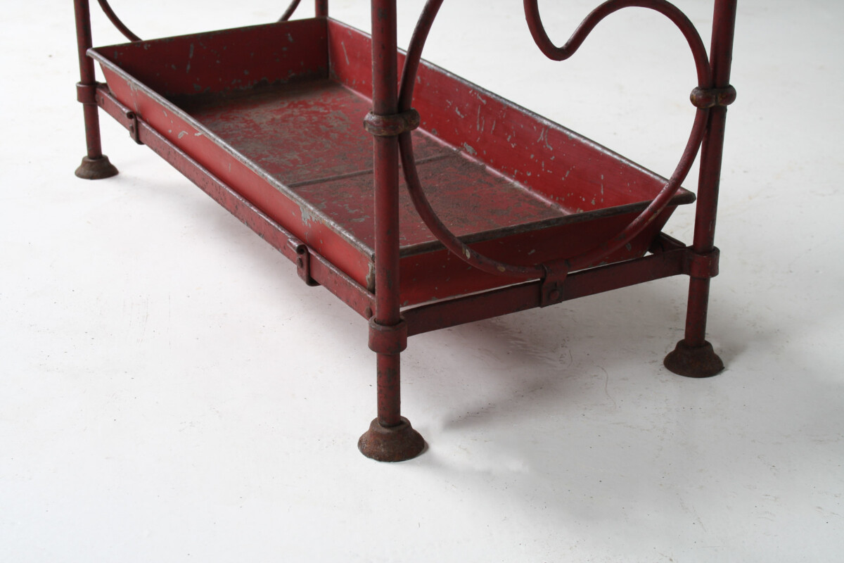 Decorative French Parisian Chic Antique Wrought Iron Red Painted Umbrella Stick Stand - Image 6