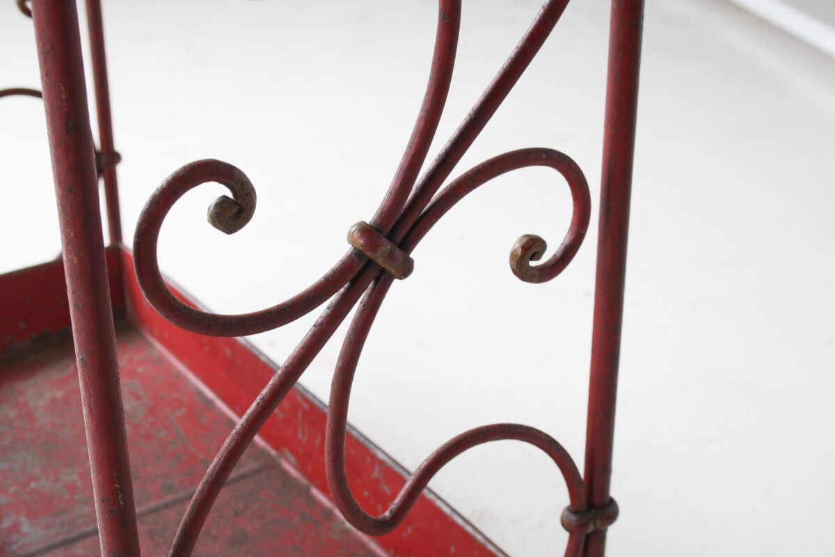 Decorative French Parisian Chic Antique Wrought Iron Red Painted Umbrella Stick Stand - Image 5