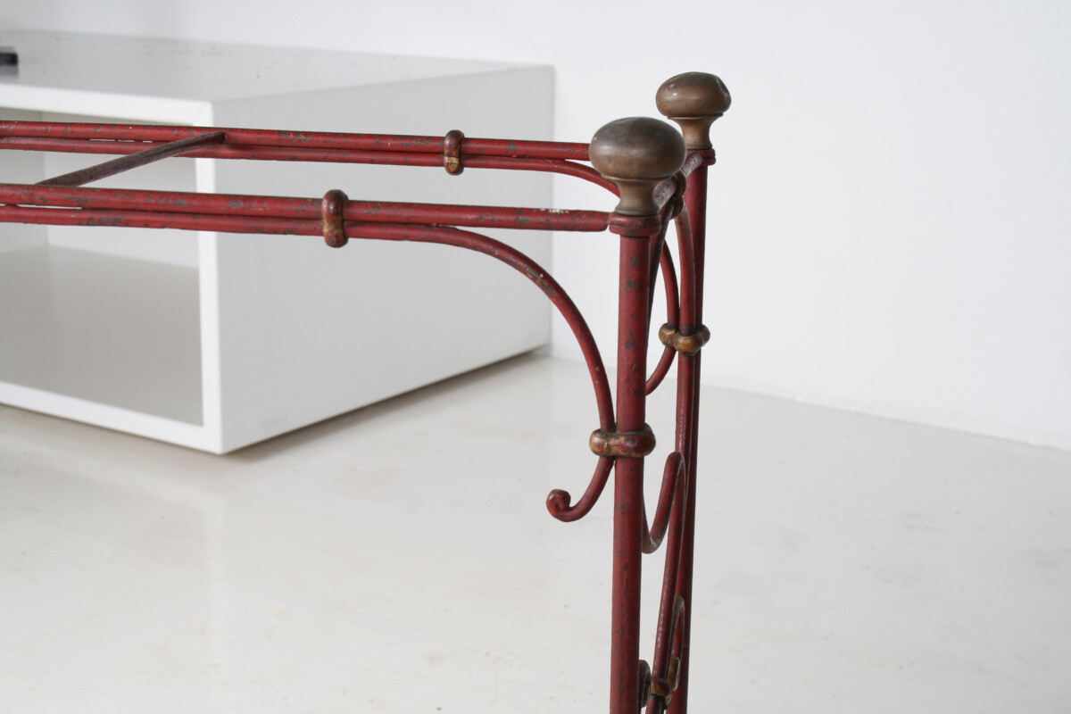 Decorative French Parisian Chic Antique Wrought Iron Red Painted Umbrella Stick Stand - Image 4