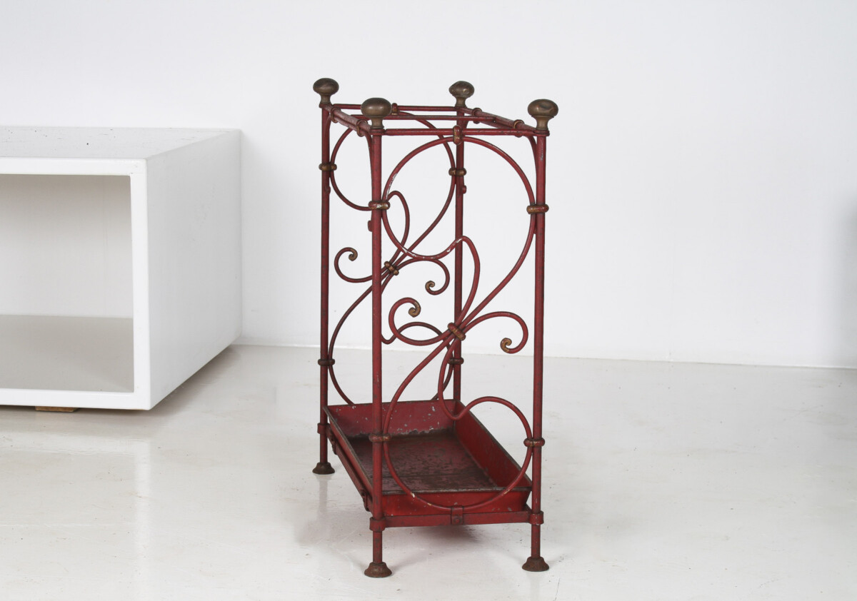 Decorative French Parisian Chic Antique Wrought Iron Red Painted Umbrella Stick Stand - Image 14