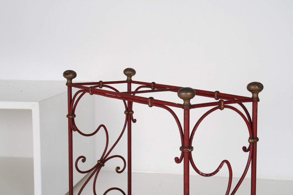 Decorative French Parisian Chic Antique Wrought Iron Red Painted Umbrella Stick Stand - Image 13